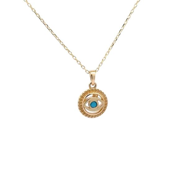 Oval Güneş Firuze Taşlı Kolye